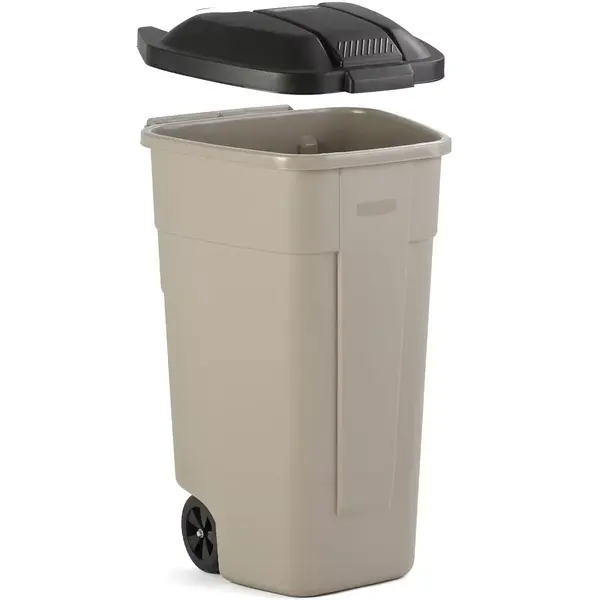 Rolcontainer | Kunststof | Beige/Zwart | 100L | Klapdeksel | Wielen | 560x515x820(h)mm