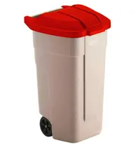 Luxus Rolcontainer | Kunststof | Beige/Rood | 100L | Klapdeksel | Wielen | 560x515x820(h)mm 