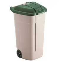 Luxus Rolcontainer | Kunststof | Beige/Groen | 100L | Klapdeksel | Wielen | 560x515x820(h)mm 