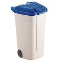 Luxus Rolcontainer | Kunststof | Beige/Blauw | 100L | Klapdeksel | Afvalscheiding | Wielen | 560x515x820(h)mm