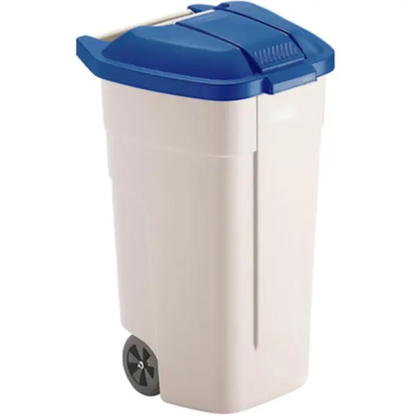 Rolcontainer | Kunststof | Beige/Blauw | 100L | Klapdeksel | Wielen | 560x515x820(h)mm