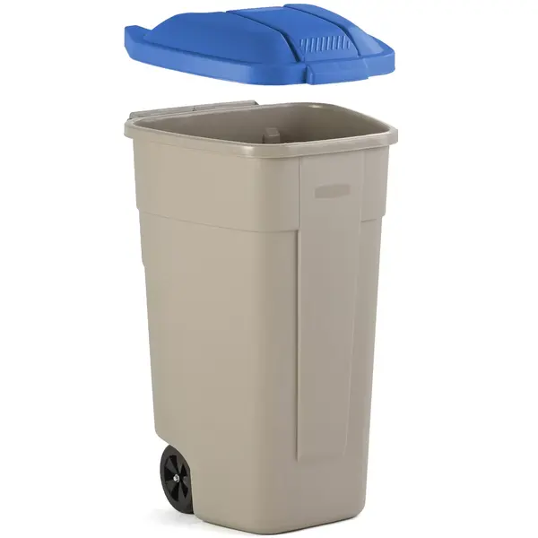 Rolcontainer | Kunststof | Beige/Blauw | 100L | Klapdeksel | Wielen | 560x515x820(h)mm