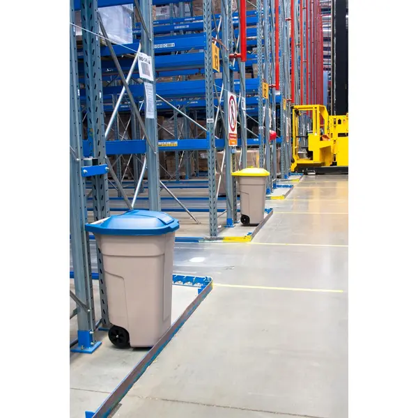 Rolcontainer | Kunststof | Beige/Blauw | 100L | Klapdeksel | Wielen | 560x515x820(h)mm