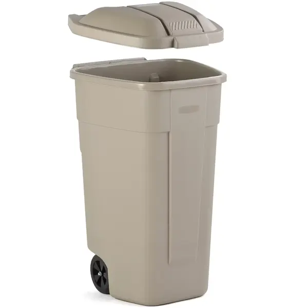 Rolcontainer | Kunststof | Beige | 100L | Klapdeksel | Wielen | 560x515x820(h)mm
