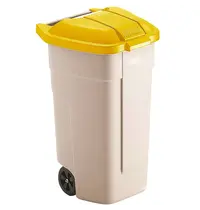 Luxus Rolcontainer | Kunststof | Beige/Geel | 100L | Klapdeksel | Afvalscheiding | Wielen | 560x515x820(h)mm