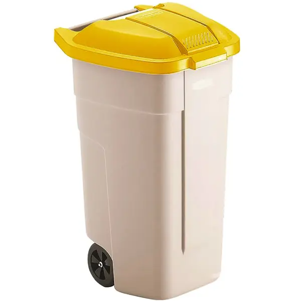 Rolcontainer | Kunststof | Beige/Geel | 100L | Klapdeksel | Wielen | 560x515x820(h)mm