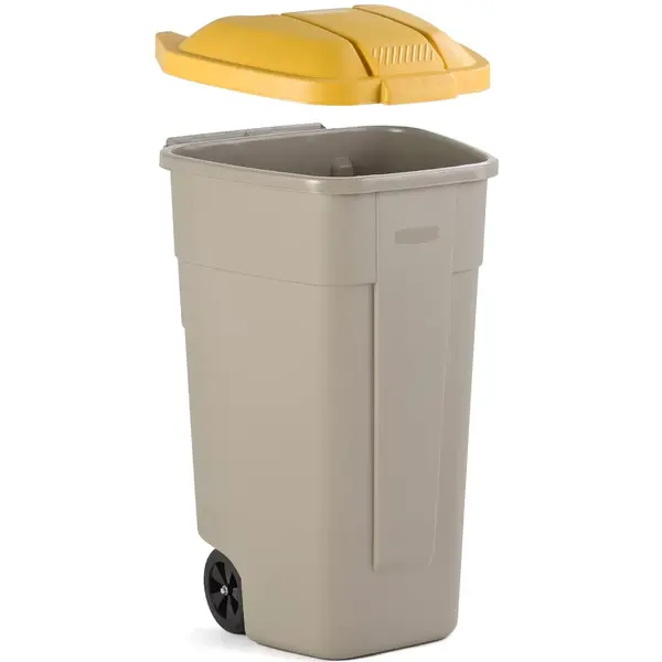 Rolcontainer | Kunststof | Beige/Geel | 100L | Klapdeksel | Wielen | 560x515x820(h)mm