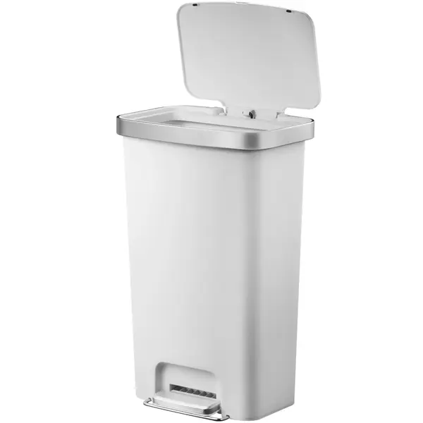 Pedaalemmer | HANA | Kunststof/RVS | Wit | 45L | Klapdeksel | Wielen | 409x297x652(h)mm