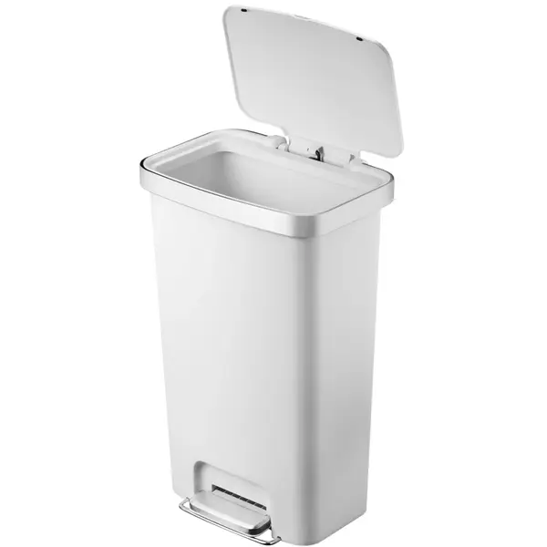 Pedaalemmer | HANA | Kunststof/RVS | Wit | 45L | Klapdeksel | Wielen | 409x297x652(h)mm