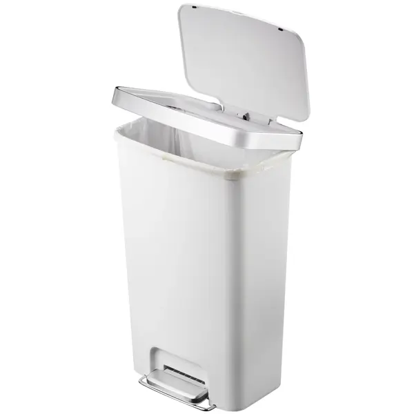 Pedaalemmer | HANA | Kunststof/RVS | Wit | 45L | Klapdeksel | Wielen | 409x297x652(h)mm