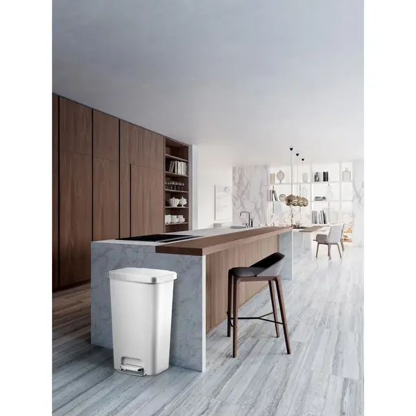 Pedaalemmer | HANA | Kunststof/RVS | Wit | 45L | Klapdeksel | Wielen | 409x297x652(h)mm