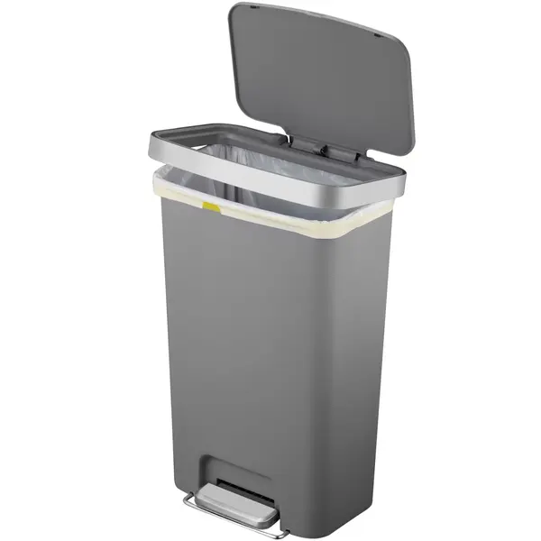 Pedaalemmer | HANA | Kunststof/RVS | Grijs | 45L | Klapdeksel | Wielen | 409x297x652(h)mm