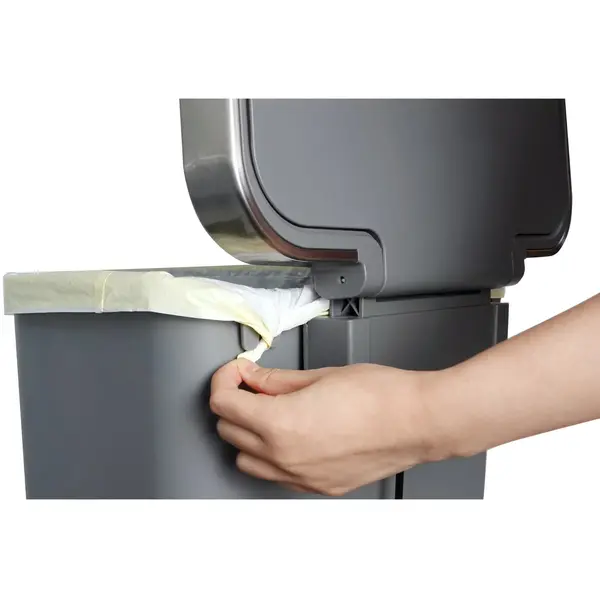 Pedaalemmer | HANA | Kunststof/RVS | Grijs | 45L | Klapdeksel | Wielen | 409x297x652(h)mm