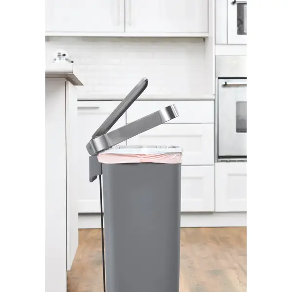 Pedaalemmer | HANA | Kunststof/RVS | Grijs | 45L | Klapdeksel | Wielen | 409x297x652(h)mm