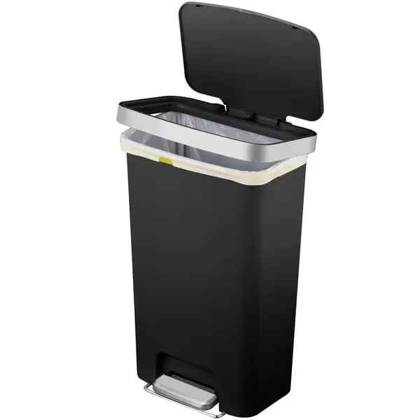 Pedaalemmer | HANA | Kunststof/RVS | Zwart | 45L | Klapdeksel | Wielen | 409x297x652(h)mm