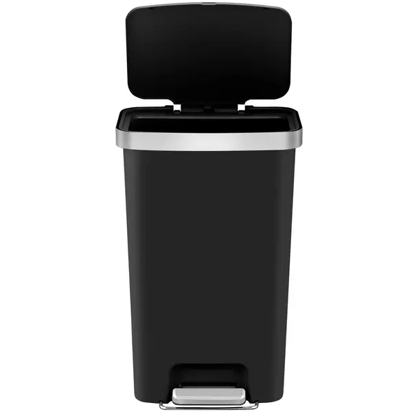 Pedaalemmer | HANA | Kunststof/RVS | Zwart | 45L | Klapdeksel | Wielen | 409x297x652(h)mm