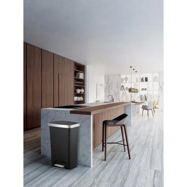 Pedaalemmer | HANA | Kunststof/RVS | Zwart | 45L | Klapdeksel | Wielen | 409x297x652(h)mm