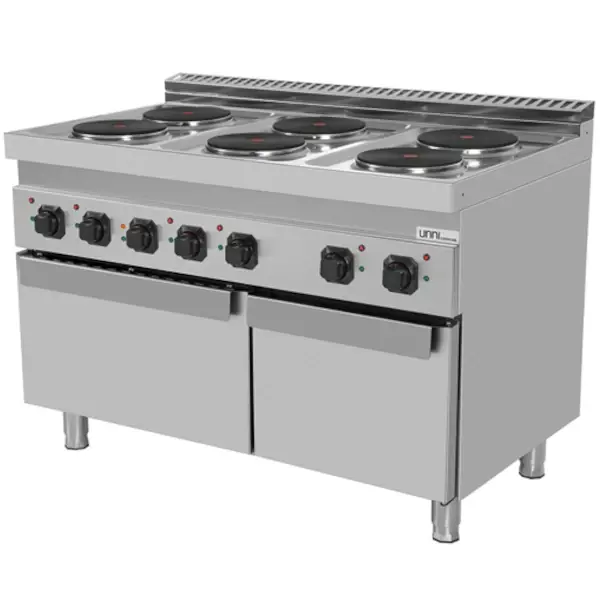 Fornuis + Oven | 700 SERIE | Elektrisch | 6 Kookpunten (Ø220) + 1/1 GN Oven | 19.4kW (400V) | Neutraal Vak | 1200x700x850/900(h)mm