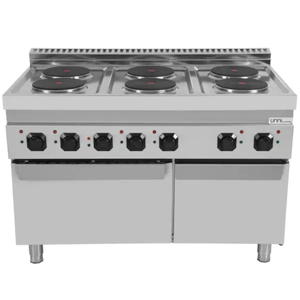 Fornuis + Oven | 700 SERIE | Elektrisch | 6 Kookpunten (Ø220) + 1/1 GN Oven | 19.4kW (400V) | Neutraal Vak | 1200x700x850/900(h)mm