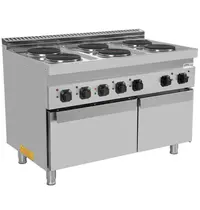 UNNI-COOKING Fornuis + Oven | 700 SERIE | Elektrisch | 6 Kookpunten (Ø220) + 1/1 GN Oven | 19.4kW (400V) | Neutraal Vak | 1200x700x850/900(h)mm