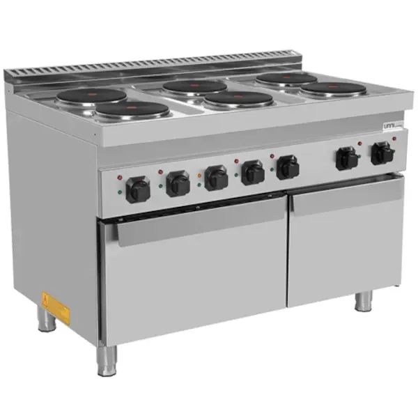 Fornuis + Oven | 700 SERIE | Elektrisch | 6 Kookpunten (Ø220) + 1/1 GN Oven | 19.4kW (400V) | Neutraal Vak | 1200x700x850/900(h)mm