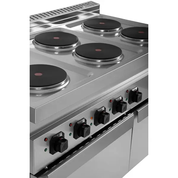 Fornuis + Oven | 700 SERIE | Elektrisch | 6 Kookpunten (Ø220) + 1/1 GN Oven | 19.4kW (400V) | Neutraal Vak | 1200x700x850/900(h)mm