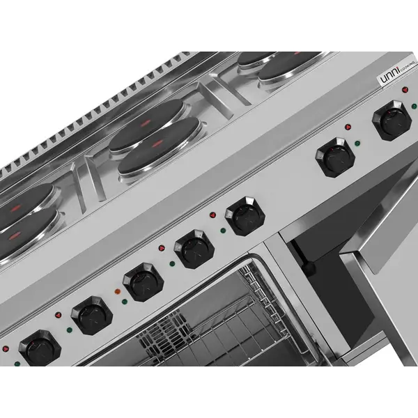 Fornuis + Oven | 700 SERIE | Elektrisch | 6 Kookpunten (Ø220) + 1/1 GN Oven | 19.4kW (400V) | Neutraal Vak | 1200x700x850/900(h)mm