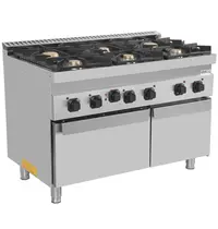 UNNI-COOKING Fornuis + Oven | 700 SERIE | Gas | 6 Branders (4x 6.5kW, 2x 9kW) + 1/1 GN Oven (3.8kW - 400V) | Waakvlam | Neutraal Vak | 1200x700x850/900(h)mm