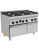 UNNI-COOKING Fornuis + Oven | 700 SERIE | Gas | 6 Branders (4x 6.5kW, 2x 9kW) + 1/1 GN Oven (3.8kW - 400V) | Waakvlam | Neutraal Vak | 1200x700x850/900(h)mm 