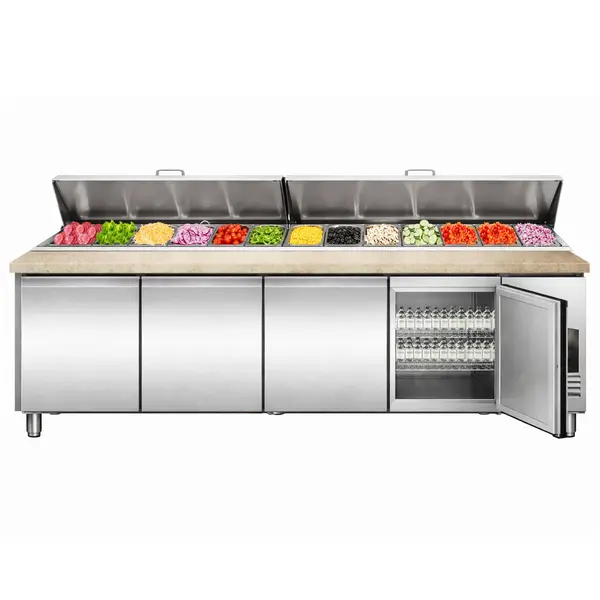 Pizzawerkbank | 943L | 4 Deuren (EN600x400) | Boven 12x 1/3 GN | +2°C/+8°C | Geforceerd | 2528x800x890/1040(h)mm