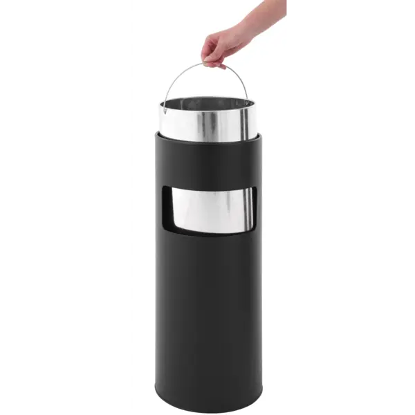 Afvalbak + Asbak | Staal | Zwart | 12.5L | Open | Ø250x610(h)mm