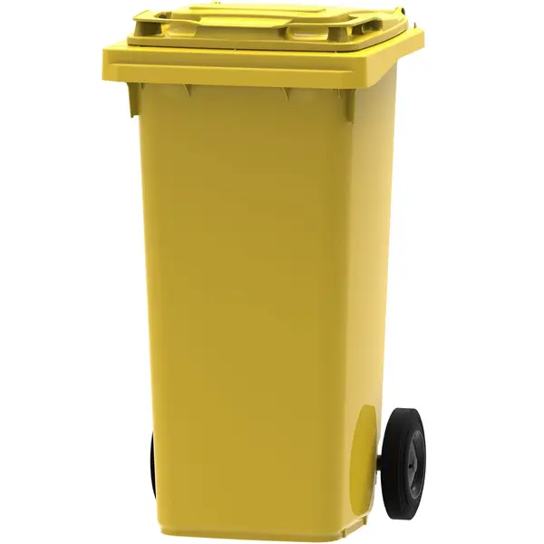 Rolcontainer | Kunststof | Geel | 120L | Klapdeksel | Afvalscheiding | Wielen | 479x555x974(h)mm