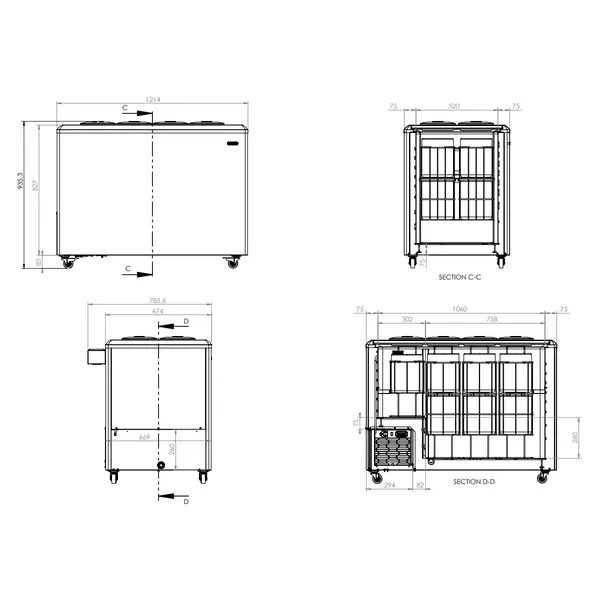 Schepijsvitrine | ZANZIBAR | Energiezuinig | 360L | 8x 7L | -10°C/-20°C | Statisch | Gekoelde Reserve | Wielen (Geremd) | 1214x674x935/1204(h)mm