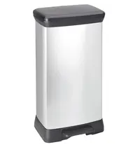 Curver Pedaalemmer | DECOBIN | Kunststof/Metaal | Zilver/Zwart | 50L | Klapdeksel | 390x290x722(h)mm