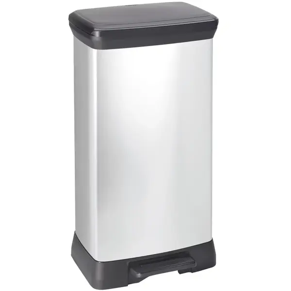 Pedaalemmer | DECOBIN | Kunststof/Metaal | Zilver/Zwart | 50L | Klapdeksel | 390x290x722(h)mm