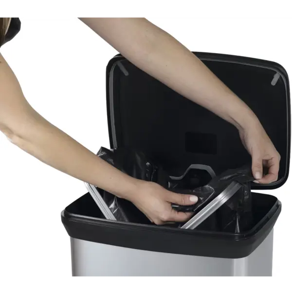 Pedaalemmer | DECOBIN | Kunststof/Metaal | Zilver/Zwart | 50L | Klapdeksel | 390x290x722(h)mm