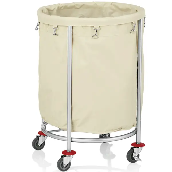Linnenwagen | RVS/Nylon | Incl. Waszak | Wielen (Geremd) | Ø600x800(h)mm