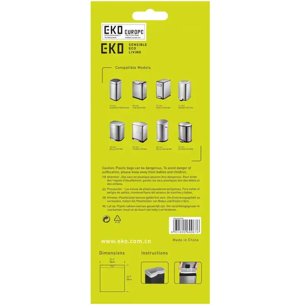 Afvalzakken | Kunststof | Wit | 21L | EKO Afvalbakken | 480 Stuks | 550x550(h)mm