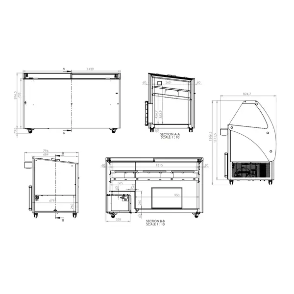 Schepijsvitrine | CURAÇAO | Energiezuinig | 454L | 10x 5L | -15°C/-22°C | Statisch | Gekoelde Reserve | Wielen | 1447x825x1257(h)mm