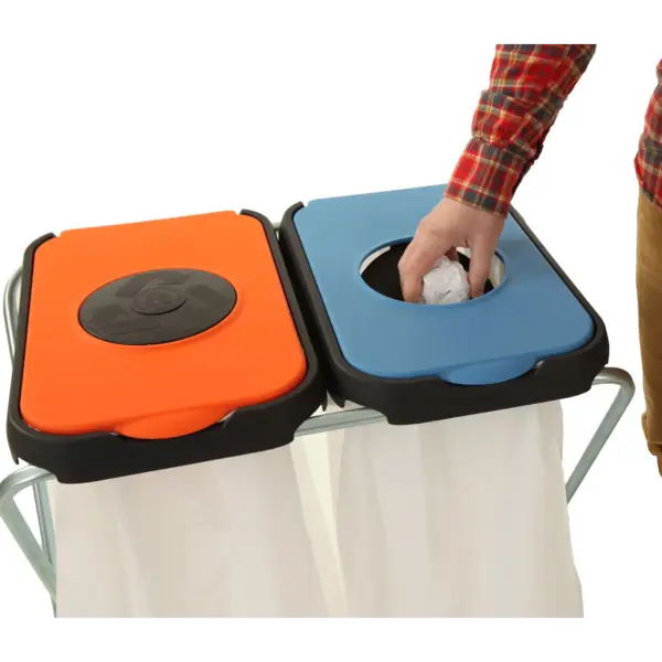Afvalzakhouder | EKOTHINKS | Staal/Kunststof | Blauw/Oranje | 260L | Klapdeksel | Afvalscheiding | 660x420x820(h)mm