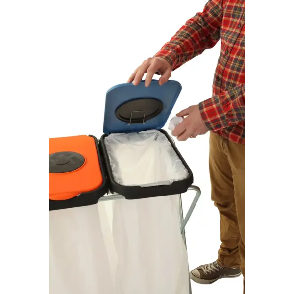 Afvalzakhouder | EKOTHINKS | Staal/Kunststof | Blauw/Oranje | 260L | Klapdeksel | Afvalscheiding | 660x420x820(h)mm