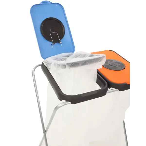 Afvalzakhouder | EKOTHINKS | Staal/Kunststof | Blauw/Oranje | 260L | Klapdeksel | Afvalscheiding | 660x420x820(h)mm