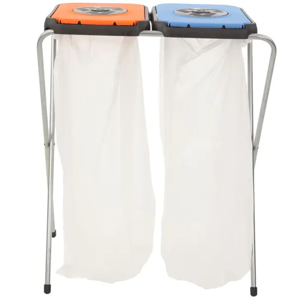 Afvalzakhouder | EKOTHINKS | Staal/Kunststof | Blauw/Oranje | 260L | Klapdeksel | Afvalscheiding | 660x420x820(h)mm