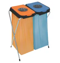 Luxus Afvalzakhouder | EKOTHINKS | Staal/Kunststof | Blauw/Oranje | 260L | Klapdeksel | Afvalscheiding | 660x420x820(h)mm