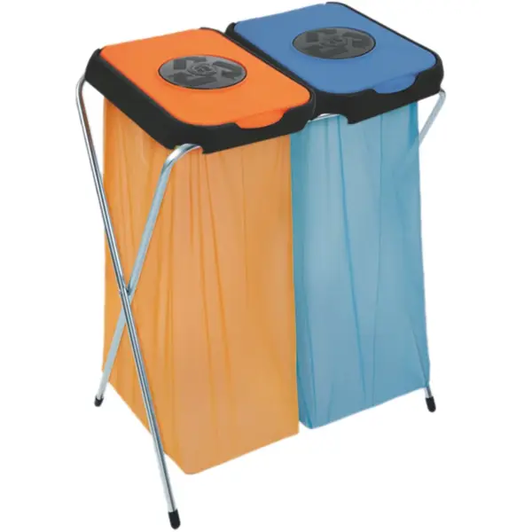 Afvalzakhouder | EKOTHINKS | Staal/Kunststof | Blauw/Oranje | 260L | Klapdeksel | Afvalscheiding | 660x420x820(h)mm