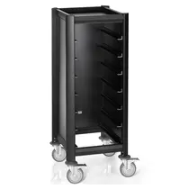 WAS Germany Regaalwagen | MENSA BLACK | Aluminium/Hout | 7 Etages (455x355) + Bovenblad | Wielen (Geremd) | 475x515x1250(h)mm 