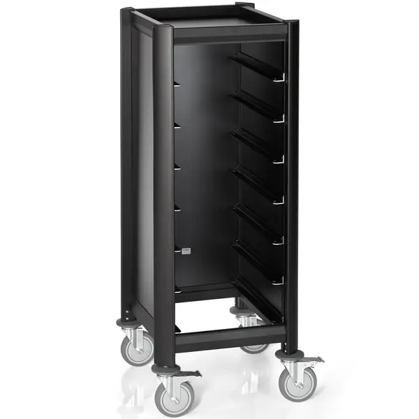 Regaalwagen | MENSA BLACK | Aluminium/Hout | 7 Etages (455x355) + Bovenblad | Wielen (Geremd) | 515x475x1250(h)mm
