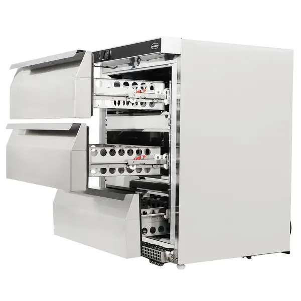 Koelkast | Energiezuinig | 101L | RVS | +2°C/+8°C | Geforceerd | 3 Laden | Wielen | 600x605x810(h)mm