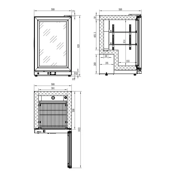 Vrieskast | UDB | 90L | Zwart | -18°C/-22°C | Geforceerd | 500x560x820(h)mm