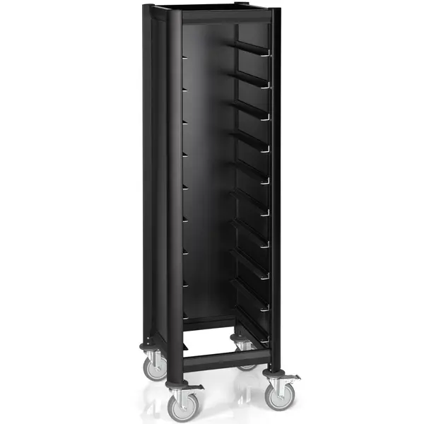 Regaalwagen | MENSA BLACK | Aluminium/Hout | 10 Etages (455x355) + Bovenblad | Wielen (Geremd) | 475x515x1650(h)mm